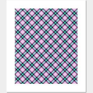 Pink and Blue Plaid Background Posters and Art